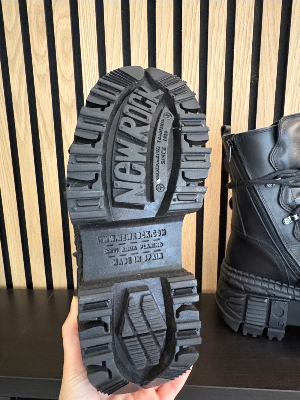 New Rock Black Leather Platform Combat Boots - Picture 2 of 6